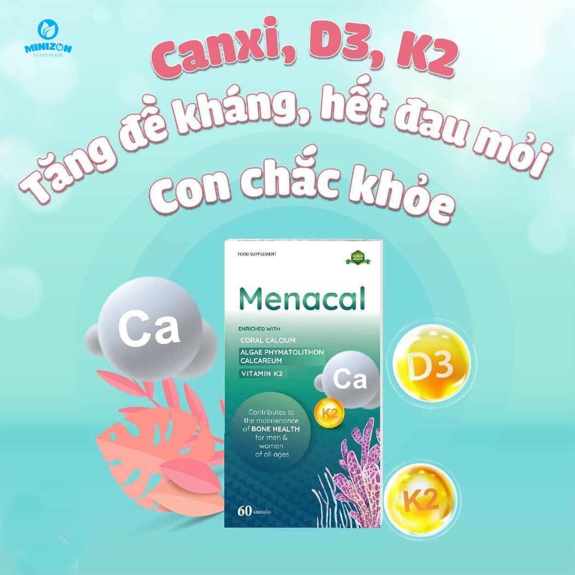 Canxi tự nhiên D3K2 Aplicaps Menacal chính hãng