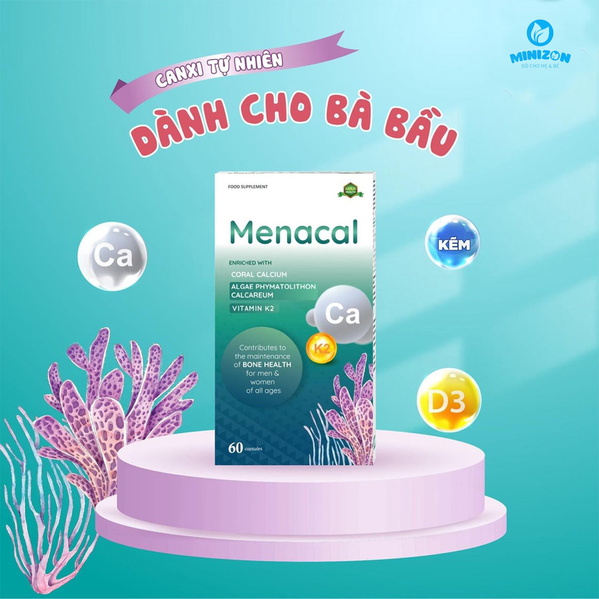 Canxi D3K2 Aplicaps Menacal cho bà bầu