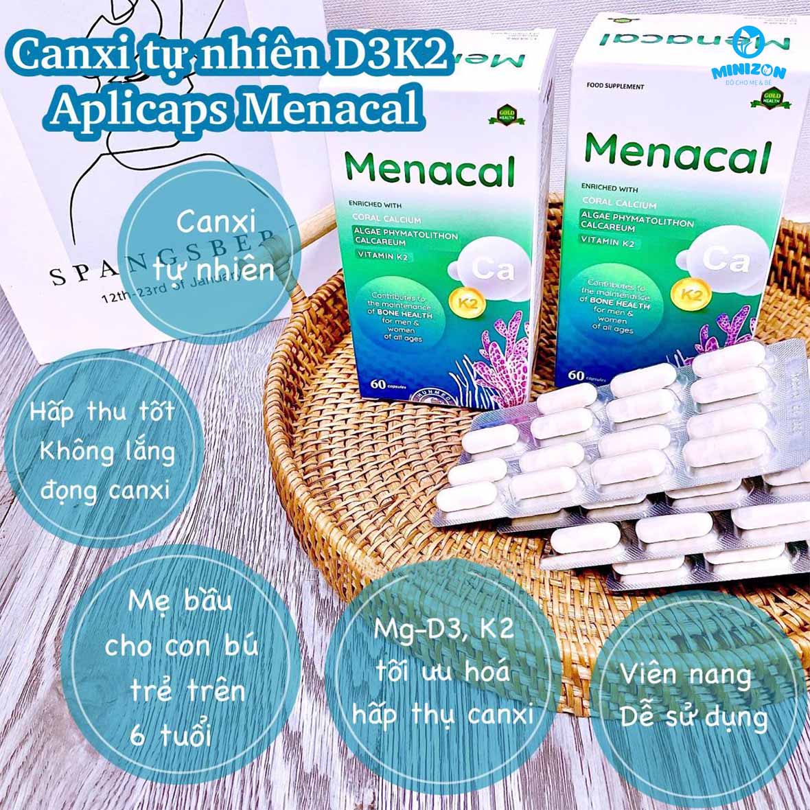 Viên uống Canxi tự nhiên D3K2 Aplicaps Menacal