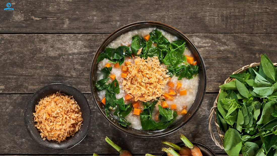Cháo cá hồi với đậu hà lan Cháo cá hồi với đậu hà lan