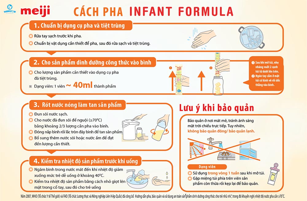 Hướng dẫn cách pha sữa Meiji thanh 0-1 cho bé Hướng dẫn cách pha sữa Meiji thanh 0-1 cho bé