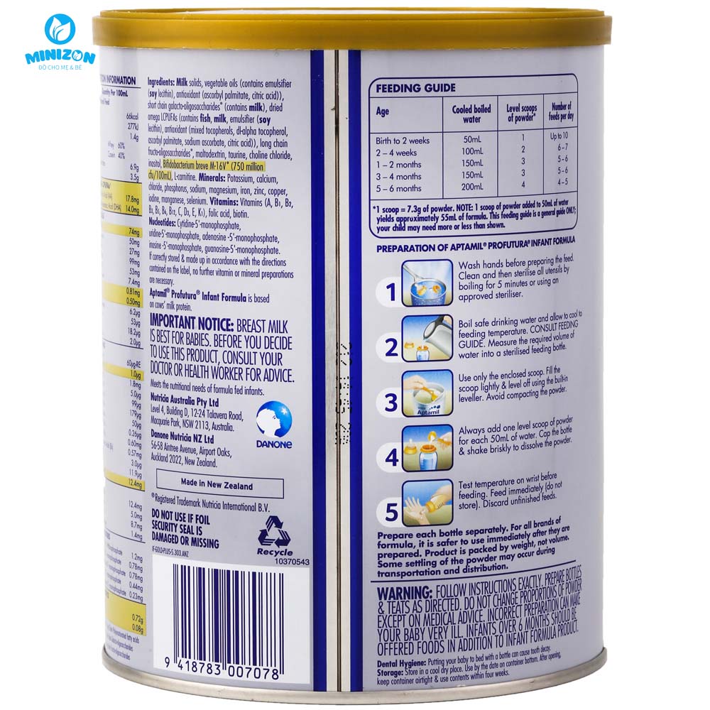 Thành phần sữa Aptamil Úc Thành phần sữa Aptamil Úc